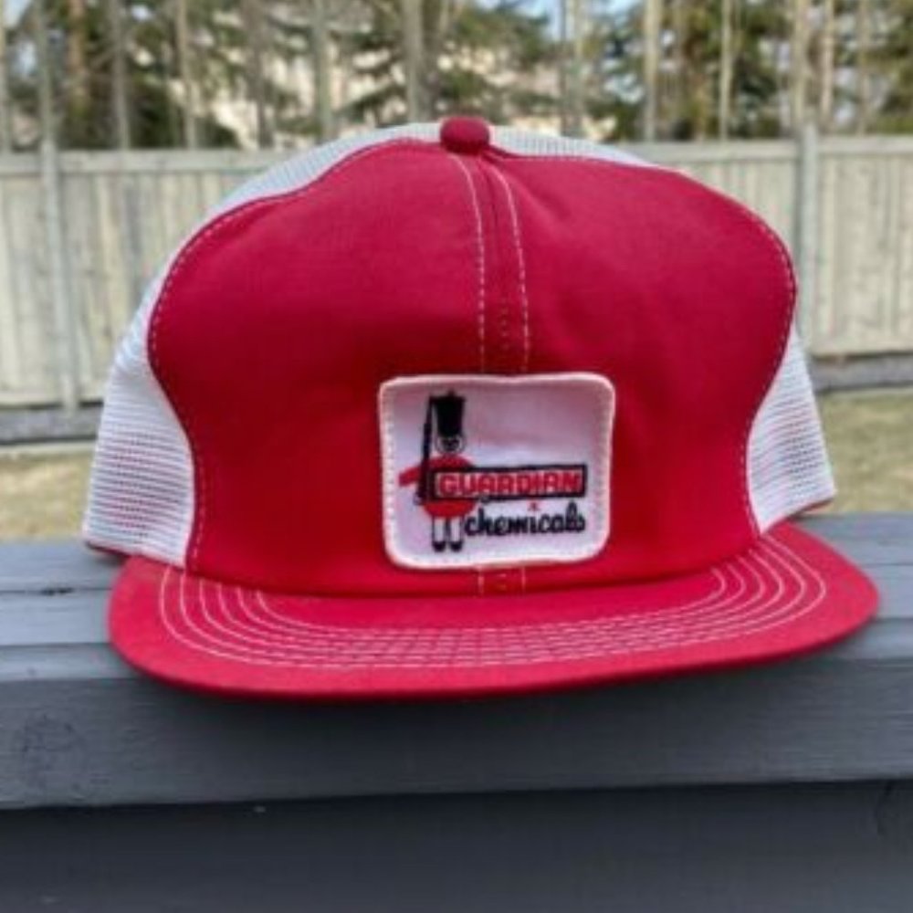 Vintage K-Brand Trucker Hat Cap Red White Guardian Chemicals - FOAM DEGRADING